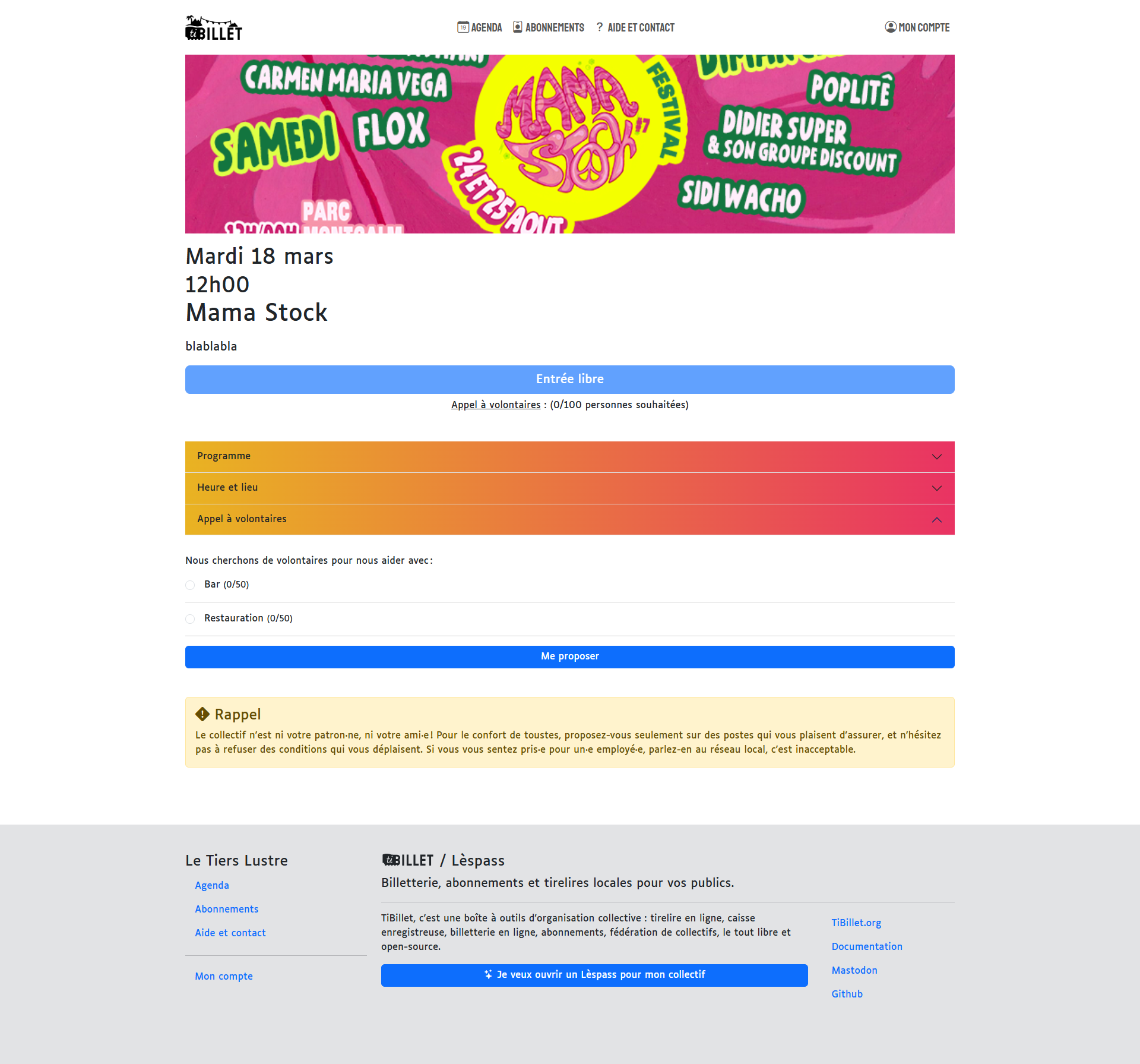 Description of the event page