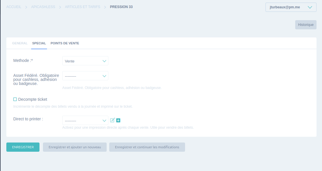 menu secondaire "ajouter un article"